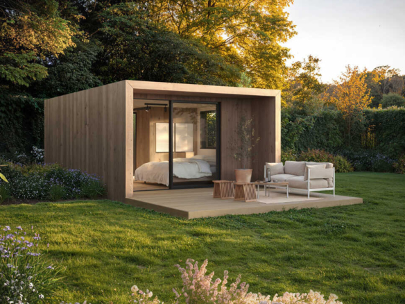 Nook Double – Stanza da giardino, tetto spiovente e portico