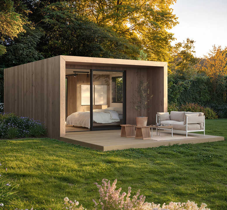 Nook Double – Stanza da giardino, tetto spiovente e portico