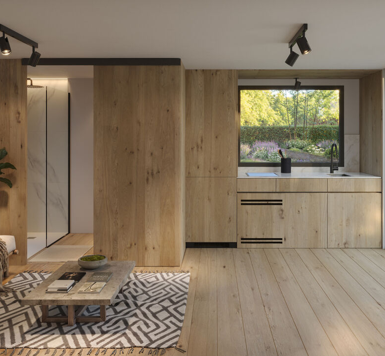 Nook Double – Stanza da giardino, tetto spiovente e portico