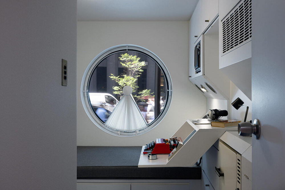 Installation view of The Many Lives of the Nakagin Capsule Tower at MoMA