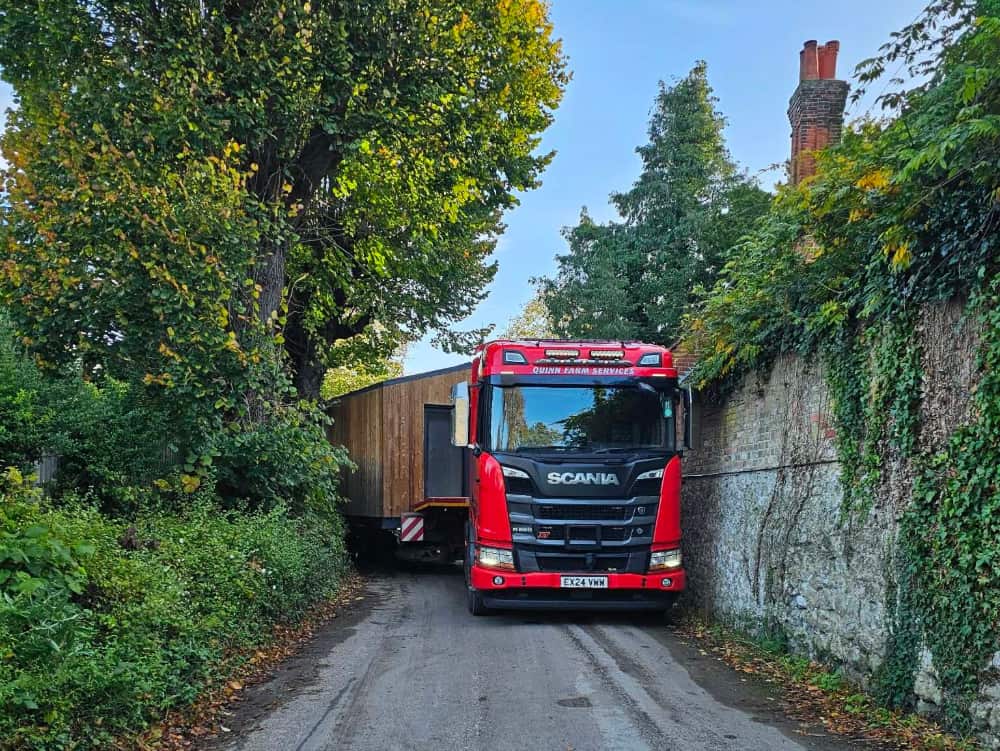 Cabins from Poland being delivered to a client's property in the UK