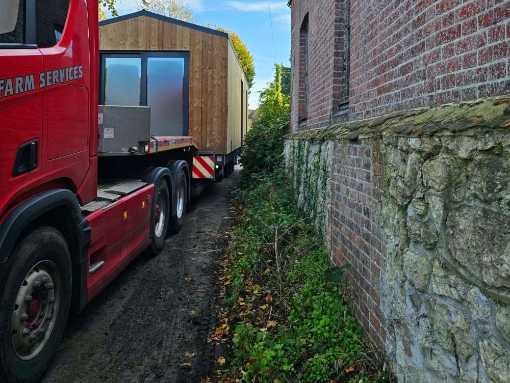 Cabins from Poland being delivered to a client's property in the UK